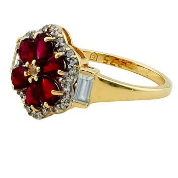 9ct gold Lab Grown Ruby / Cubic Zirconia Cluster Ring size L